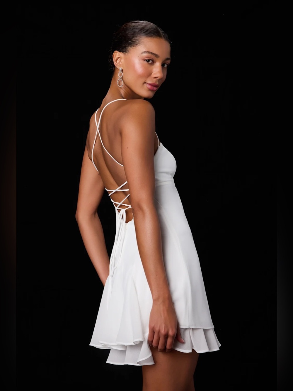 Lulus Perfected Sweetness White Pleated Tiered Mini Dress Size L NWT